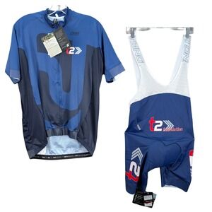 T2 Foundation Cycling Bib Shorts w/ Jersey Shirt Men's Blue White Size 2XL NWT